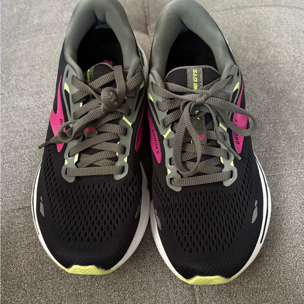 Brooks Women’s Black Running Shoes with Pink & Neon Yellow Accents